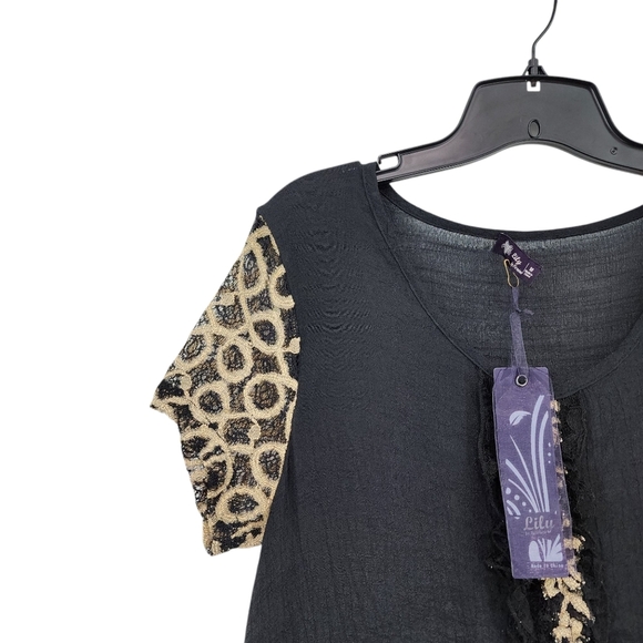 Lily by Firmiana Vintage Women's Lagenlook A-line Mixed Fabric Tiered Blouse - Picture 2 of 7